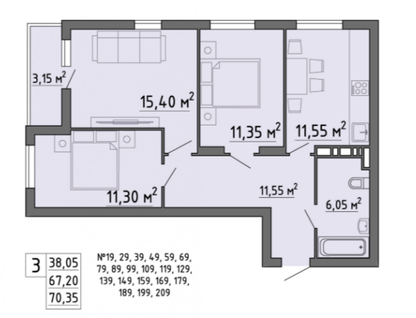 3-к. квартира, 70,3 м²