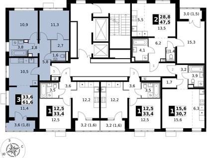 3-к. квартира, 61&nbsp;м²