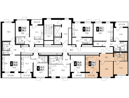 2-к. квартира, 53&nbsp;м²