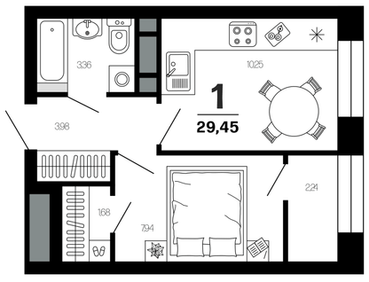 1-к. квартира, 29,4&nbsp;м²