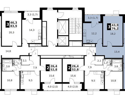 3-к. квартира, 76 м²