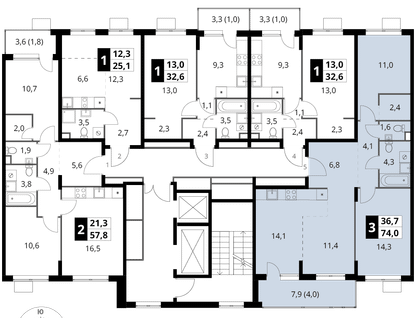 3-к. квартира, 74&nbsp;м²