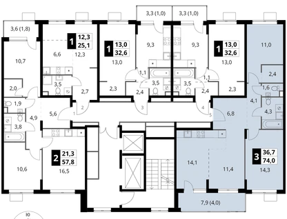 3-к. квартира, 74&nbsp;м²