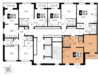 2-к. квартира, 46&nbsp;м²