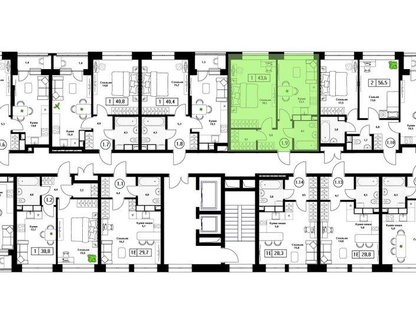 1-к. квартира, 43 м²