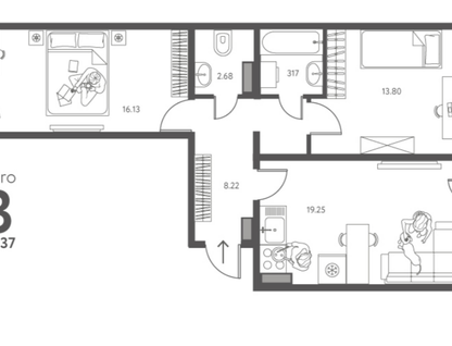 2-к. квартира, 67,4 м²