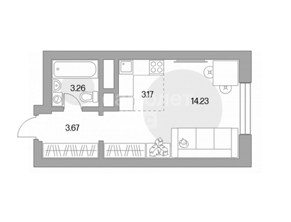 Студия, 23,3&nbsp;м²
