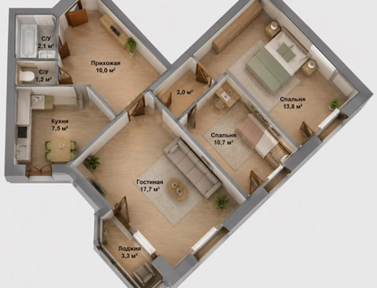3-к. квартира, 63,8&nbsp;м²