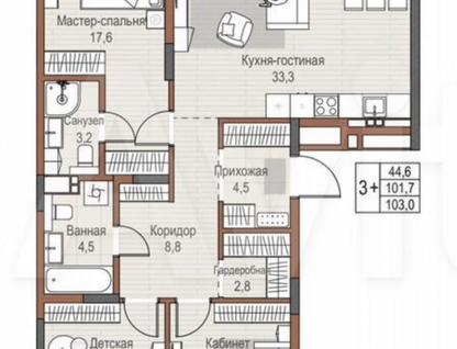 3-к. квартира, 105,5&nbsp;м²