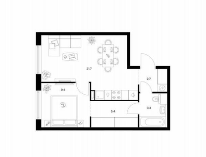 1-к. квартира, 42,6&nbsp;м²