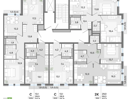 2-к. квартира, 55&nbsp;м²