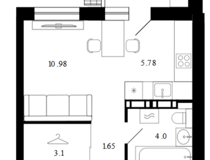 Студия, 28,5&nbsp;м²