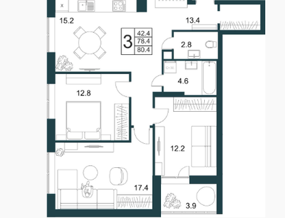 3-к. квартира, 80,4&nbsp;м²