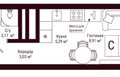 Студия, 20,4&nbsp;м²