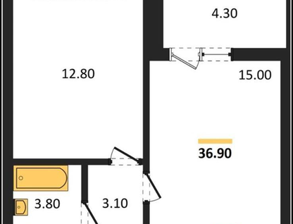 1-к. квартира, 36,9 м²