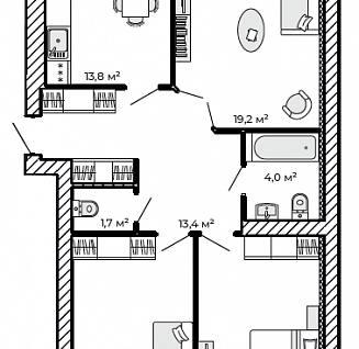 3-к. квартира, 85,7&nbsp;м²