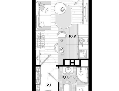 Студия, 19&nbsp;м²