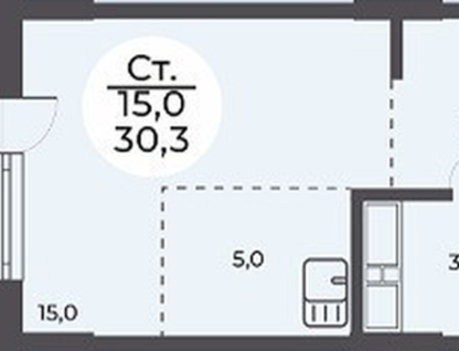Студия, 30,3 м²