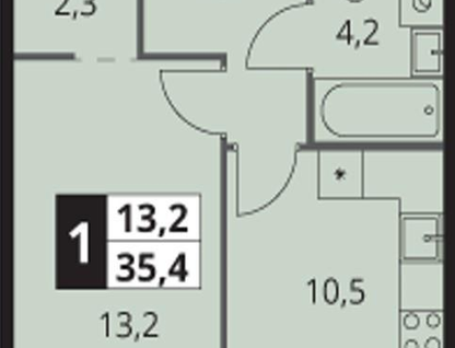 1-к. квартира, 35,4&nbsp;м²
