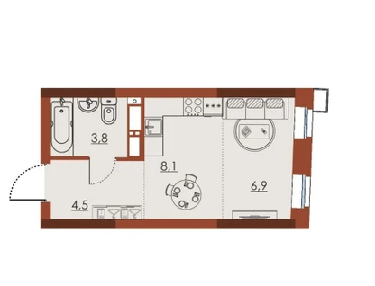 Студия, 23&nbsp;м²
