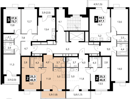 2-к. квартира, 46&nbsp;м²