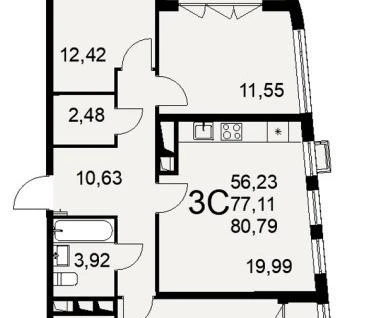 3-к. квартира, 80,8&nbsp;м²