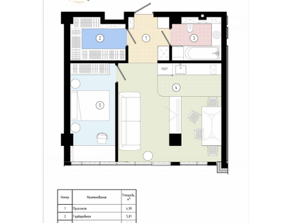 1-к. квартира, 54&nbsp;м²