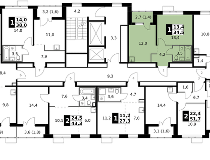 1-к. квартира, 34 м²