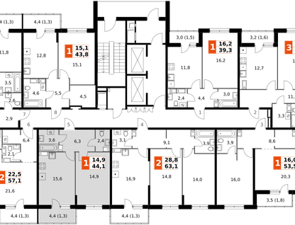 1-к. квартира, 44&nbsp;м²