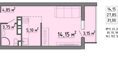 Студия, 31 м²