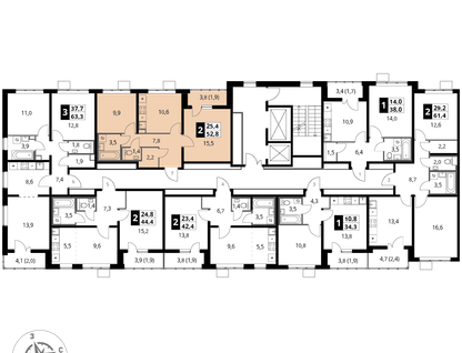 2-к. квартира, 52&nbsp;м²