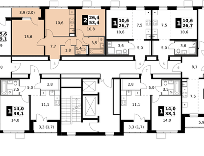 2-к. квартира, 53&nbsp;м²