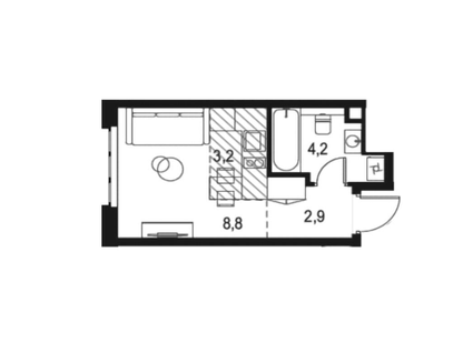 Студия, 19,1 м²