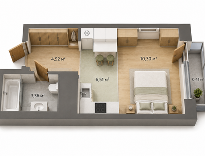 Студия, 25,5 м²