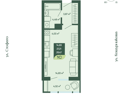 Студия, 29&nbsp;м²