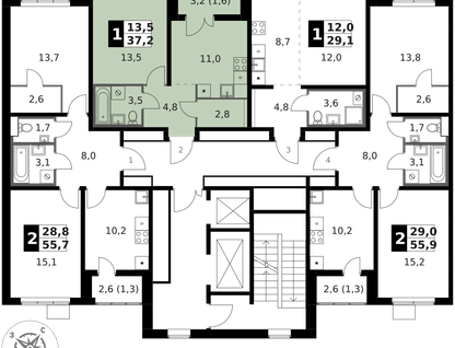 1-к. квартира, 37 м²
