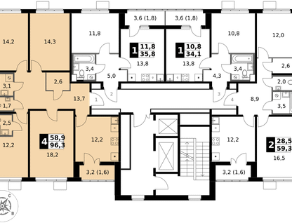 4-к. квартира, 96&nbsp;м²