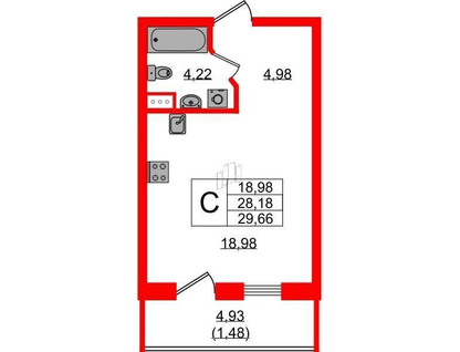 Студия, 29,7&nbsp;м²