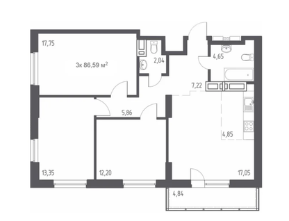 3-к. квартира, 86,4&nbsp;м²