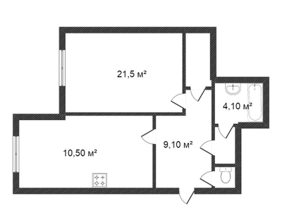 1-к. квартира, 50,4&nbsp;м²