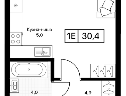 1-к. квартира, 30,4 м²