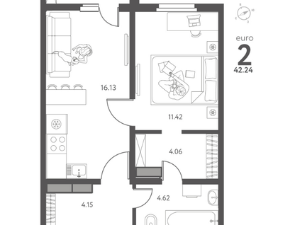 2-к. квартира, 42,2&nbsp;м²