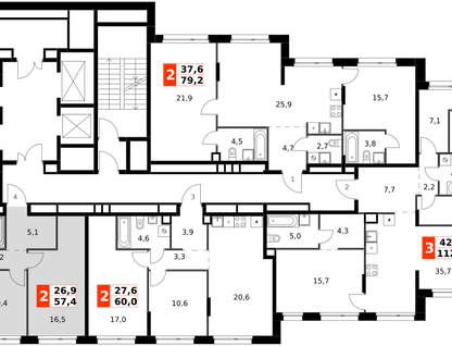3-к. квартира, 57 м²