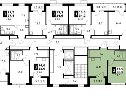 1-к. квартира, 38&nbsp;м²