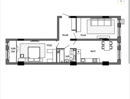 1-к. квартира, 69,1&nbsp;м²
