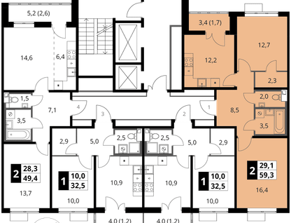 2-к. квартира, 59&nbsp;м²