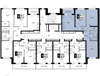 3-к. квартира, 74&nbsp;м²