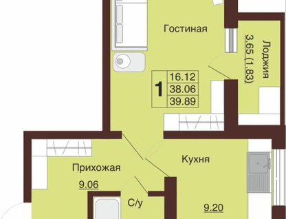 1-к. квартира, 39,9&nbsp;м²