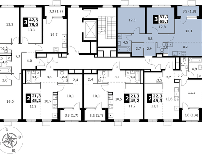 3-к. квартира, 65 м²