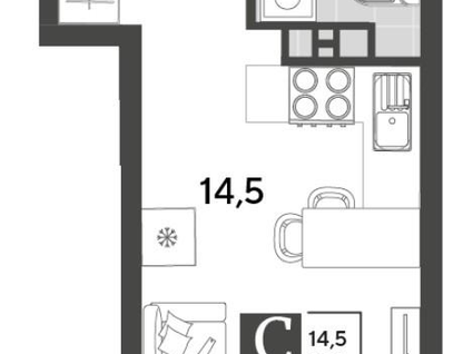 Студия, 21,8&nbsp;м²